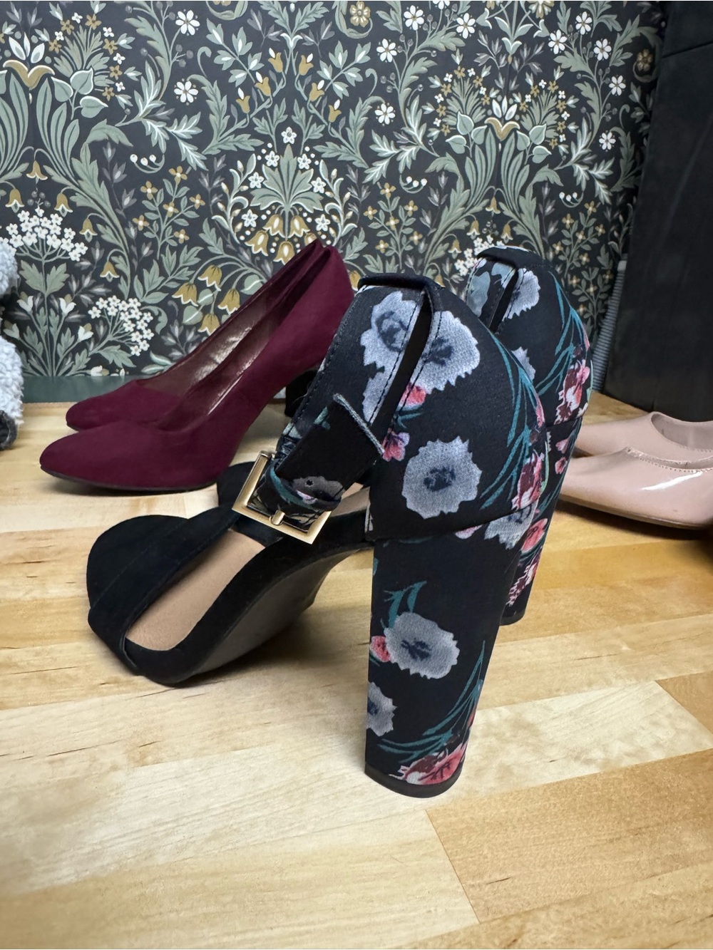 torrid Black Floral Block Heel Ankle-Strap Sandals